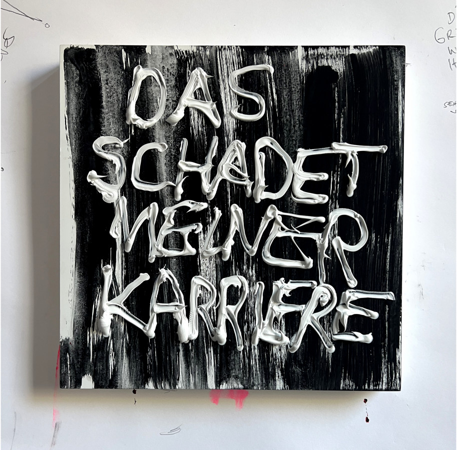 Das schadet meiner Kariere
Acryl,Silikon  auf Holz
40 x 40cm
2026