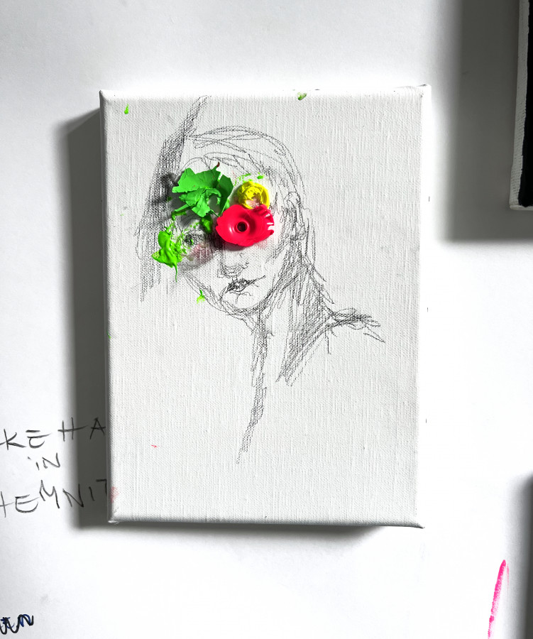 Bleistift und Acryl auf Leinwand
Din A 6
2025